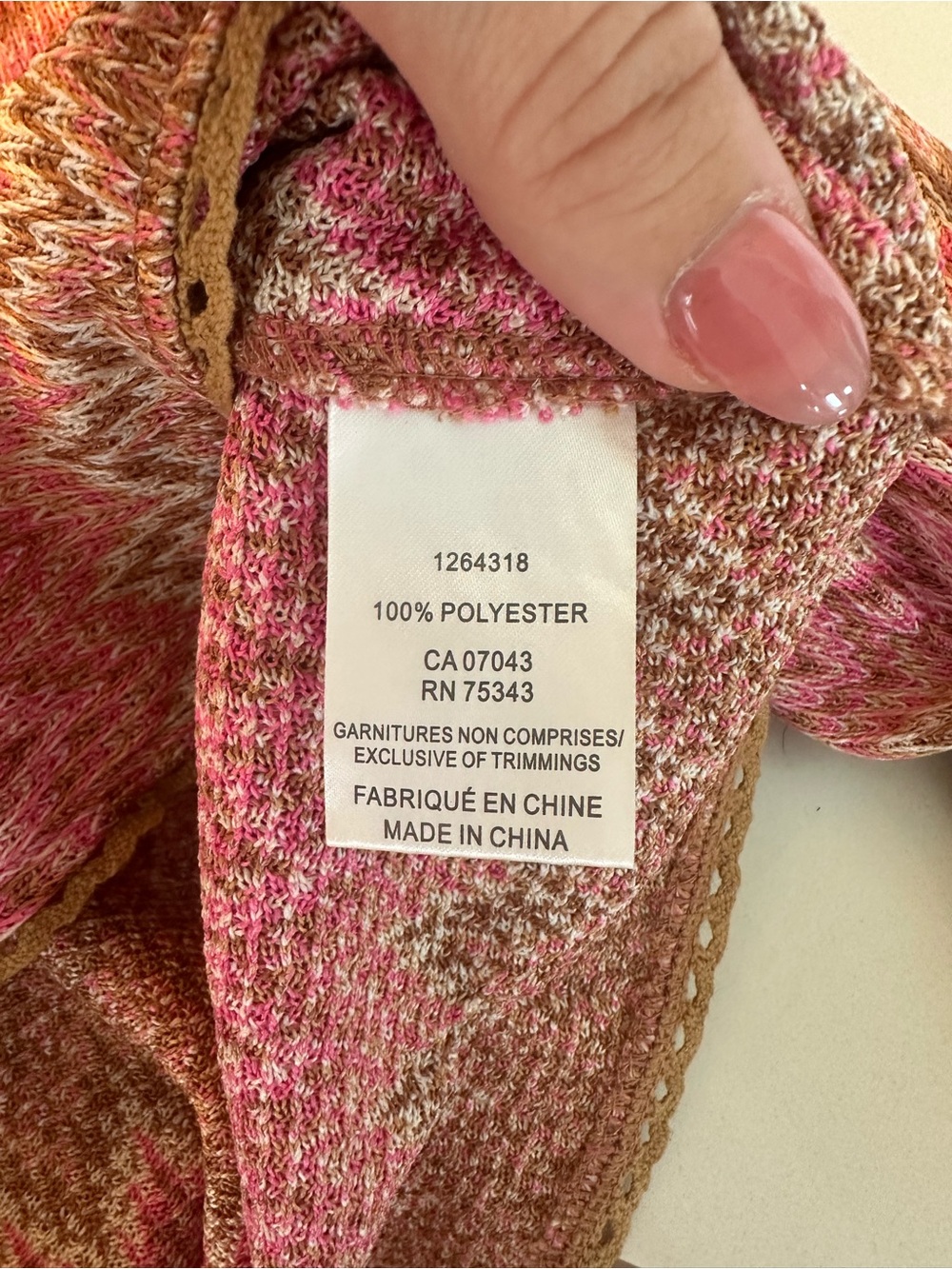 House of Harlow 1960 Pink & Brown Chevron V-Neck Cropped Sweater - Picture 5 of 5